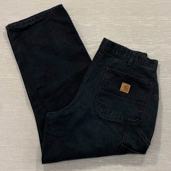Carhartt Other - Carhartt Washed Duck Dungaree Jeans Mens 34x30 Black Denim Pants Loose Straight